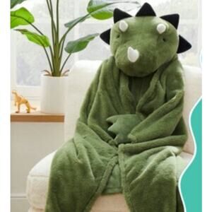Pillowfort Dinosaur Triceratops Green Cuddly Plush Kids Hooded Blanket Costume